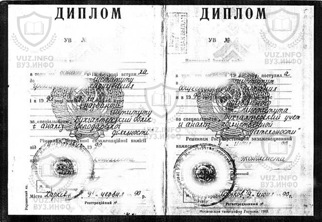 Диплом 1993 года экономиста общественного питания Украинской ССР